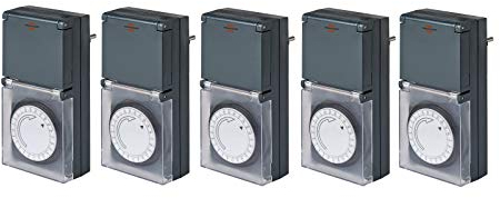 Brennenstuhl Zeitschaltuhr MZ 44, mechanischer Timer (Tages-Zeitschaltuhr, IP44 geschützt, mit erhöhtem Berührungsschutz & Schutzabdeckung) schwarz (5 Stück)