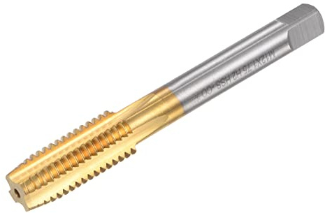 sourcing map Macho de Rosca de Recto Flauta Grifos, M12 x 1,75 Métrico Izquierdo Mano Titanio Revestido M35 Cobalto Alta Velocidad Acero Máquina Tornillo Rosca Fresado Macho