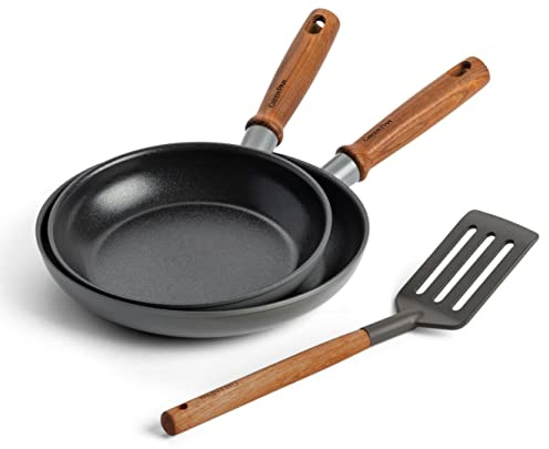 GreenPan Mayflower Pro Hard Anodized Healthy Ceramic Nonstick, 20cm and 24cm Frying Pan Skillet Set, Vintage Wood Handle, PFAS-Free, Induction Suitable, Charcoal Gray