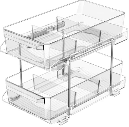 Polegas Almacenamiento de especias para refrigerador de cocina, acrílico multifuncional de 2 capas con cajón deslizante, organizador de fregadero para guardar frascos, especiero, cosméticos
