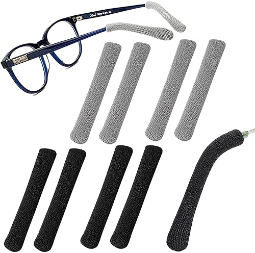 Glasses Ear Cushion Upgrade Soft Knitting Cotton Fabric Eyeglass Ear Cushions Holder Grips, Anti-Slip Eyeglasses Temple Tips Sleeve Retainer, For Glasses Sunglasses Eyewear(2pairs Black+2pairs gray)