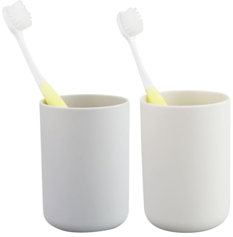 Zahnputzbecher 2 Stück, Badezimmer Zahnbürstenhalter, Pinselhalter, Accessoire Organizer und Toothbrush Holder (Beige &Grau)