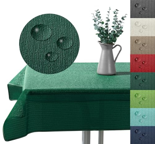 Outdoor Tischdecke Gartentischdecke wasserfest wetterbeständig rutschfest waschbar Outdoortischdecke Weichschaum Garten Balkon Camping Party Tischdeko Typ883 dunkelgrün 130x220 cm eckig