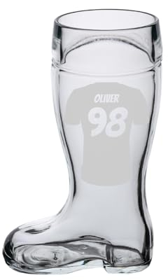 LUXENTU Bierstiefel mit Gravur, Bierglas mit 0,5 Liter Füllstrich, Personalisiertes Glas mit Name & Fußball-Motiv, Geschenk zum Vatertag/Geburtstag, Spülmaschinengeeignet, Trikot
