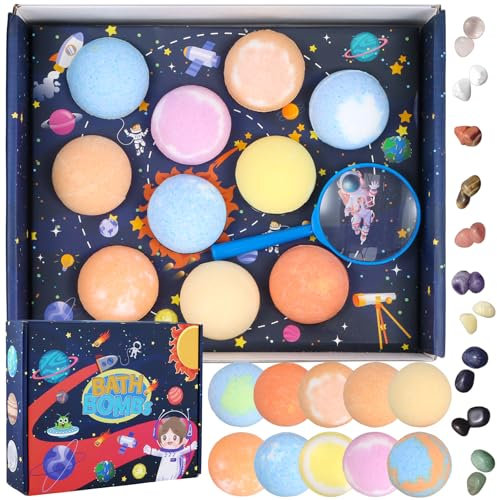 Focenat 10 Stück Badebomben Kinder Mit Juwel im Inneren Überraschung, Planetendesign Schaumbadebomben Natürliche Badekugeln Luxuriöses Geschenk für Kinder, Frauen und Männer