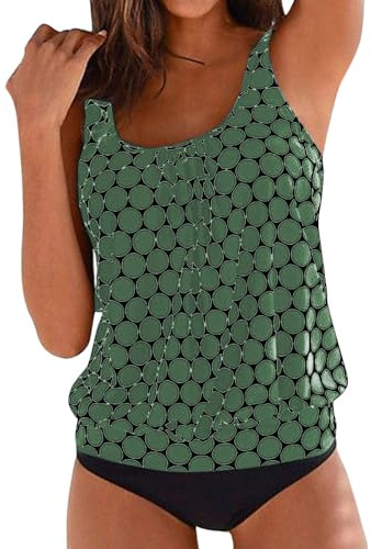 Generico Tankini da Donna Costume da Bagno Set da 2 Pezzi Stampato Tankini Top e Slip a Vita Alta Costumi da Mare Taglie Forti Costume da Spiaggia Estivi Swimwear Set Beachwear