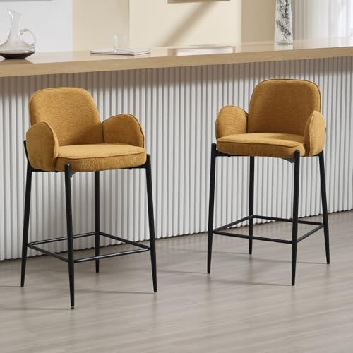 Ya-Home Lot de 2 Tabourets de Bar Tabourets Hauts Modernes avec Repose-Pieds Chaise de Bar en Chenille pour Cuisine, Îlot Central, Jaune
