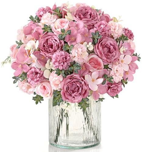UXORSN 4 paquetes de peonías artificiales flores artificiales como peonías de seda real, rosas artificiales, ramos de flores de seda para arreglos florales, bodas, fiestas, cocina, decoración
