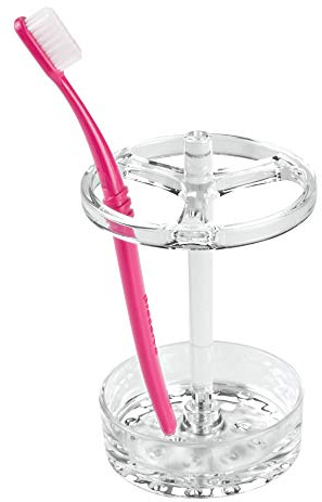 iDesign 55920 Toothbrush Holder for Bathroom, Medium Size Toothpaste Organiser Made of Plastic, Practical Bathroom Storage for Toothbrushes and Toothpaste, Clear