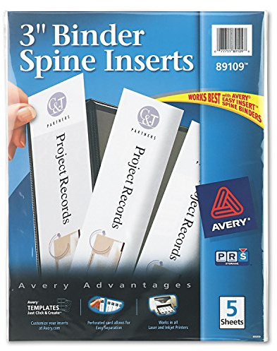 Avery 3-Inch Binder Spine Inserts, Laser/Inkjet, White, 15 Inserts/Pack (89109)