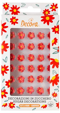 Decora 0500335 - Decorazioni di Zucchero Fiorellini Piccoli, Rosso - 1 Confezione da 30 Unità