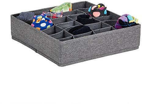 LOVE IT STORE IT- Premium - Schubladen Organizer - Kleiderschrank Ordnungssystem mit 24 Fächern - Aus Leinen, verstärkt mit Karton - Grau - 30x30x8 cm