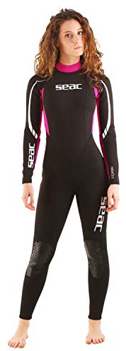 SEAC Relax Long Lady, Traje de neopreno de una pieza para snorkeling, buceo y otros deportes acuáticos,Mujeres, Negro/Rosa, L