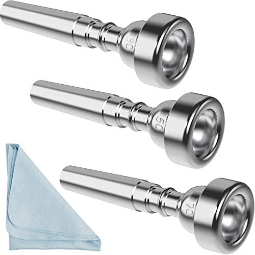 Silber Trompete Mundstück 7C 5C 3C Trompete Mundstück Set mit Box Reinigungstuch kompatibel mit Yamaha Bach Conn King Musikinstrumenten für Anfänger und Profispieler 3 Stück