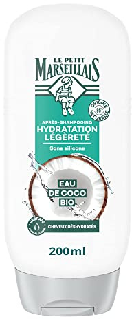 Le Petit Marseillais - Après-Shampooing Hydratation Légèreté Eau de Coco Bio (flacon de 200 ml) – Après-shampoing pour cheveux déshydratés – 95% d'ingrédients d'origine naturelle