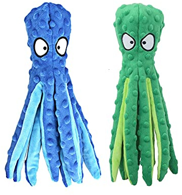 purezento Hundespielzeug aus Cord-Plüsch, quietschendes Hundespielzeug, interaktives Spielspielzeug, keine Füllung, Octopus, Kauspielzeug mit Knisterpapier für mittelgroße und große Hunde, 2 Stück