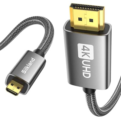 Silkland Micro HDMI auf HDMI Kabel 2M, 4K@60Hz, Ethernet, 3D, HDR und ARC, Micro HDMI Kabel Kompatibel mit GoPro Hero 9/8/7/6/5, Raspberry Pi 5/4, Sony Kamera A6300 A6400（Nicht Mini HDMI）