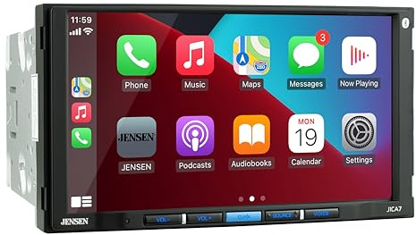 JENSEN J1CA7 7-inch Certified Apple CarPlay Android Auto | Double DIN Touchscreen Car Stereo Radio | Bluetooth Hands Free Calling & Music Streaming | Backup Camera Input | USB Playback & Charging