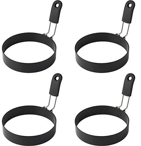 Zeeooil Edelstahl Antihaft-Eierringe 3,5 Zoll, 4-teiliges Set, Runde Omelettform, Schwarz