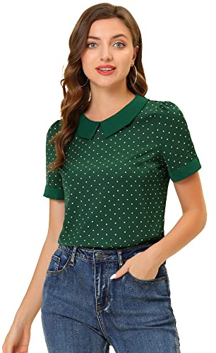 Allegra K Chemisier Vintage à Pois pour Femme avec col Claudine années 1950, Vert, Taille XL