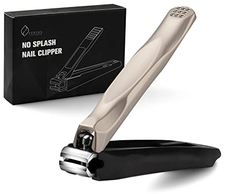 FERYES Coupe-ongles 3 en 1 avec récupérateur d'ongles anti-éclaboussures et boîte de rangement en métal – Coupe-ongles avec lime à ongles pour homme et femme – Champagne