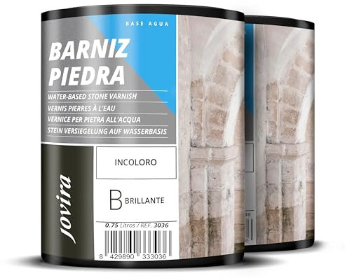 JOVIRA PINTURAS Barniz Piedra al Agua. Barniz para piedra y sustratos minerales. (2x750 Mililitros, Brillante) C-7-2