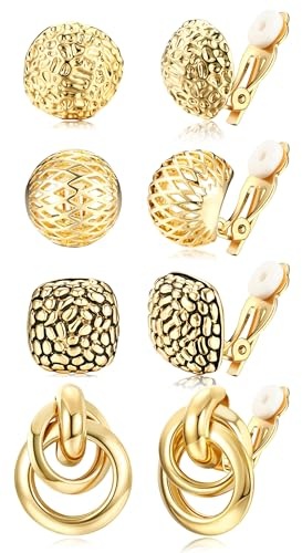 Kakonia 4Paar Clip auf Ohrringe für Damen Mädchen Hypoallergen Creolen Ohrclips Ohne Ohrlöcher Klips Ohrringe Set Modeschmuck Geschenk