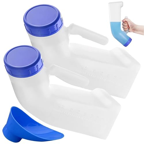 Urinflaschen 2er Pack 1000 ml Urinflaschen für Männer Frauen, Tragbare Urinflaschen, Kunststoff Urin Flasche, Tragbare Toiletten-Urinale, Urinal für Mann, für Kinder, Ältere Menschen, Auto, Camping