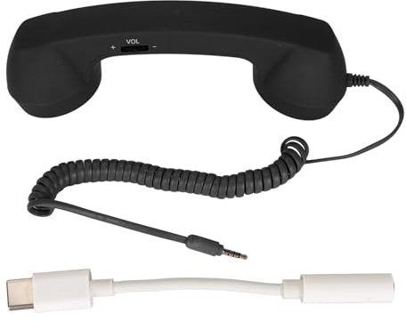 Combiné Téléphonique Rétro Vintage, Récepteur de Téléphone Portable Résistant aux Radiations, Microphone pour Téléphone Portable, Smartphone, Prise 3,5 Mm avec USB C (Black)