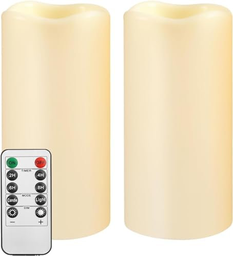 Waterproof Flameless Battery Operated Candles,2Pack Realistic Remote Control Flickering LED Candle,Electric Pillar Candle with 24Hours Cycle Timer for Wedding Party Christmas Halloween Decorations