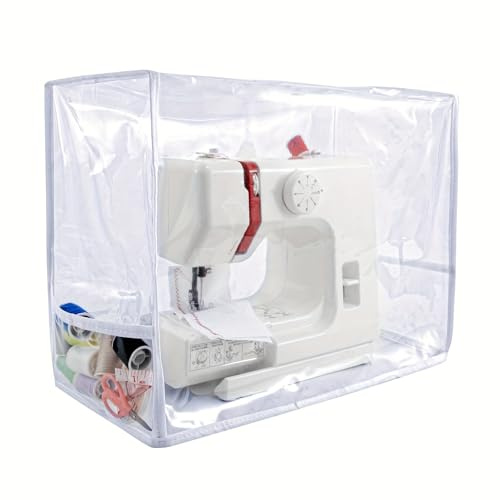 Funda para máquina de coser con bolsillos de almacenamiento, cubierta de polvo para máquina de coser, cubierta transparente para máquina de coser, funda protectora con cuerda lateral, cubierta para