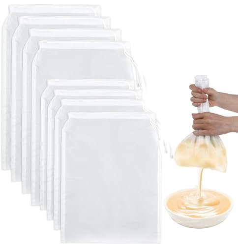Oruola 8pcs Nut Milk Bag,300 Micron Nylon Cheese Cloths for Straining,Reusable Fine Mesh Muslin Bags for Oat Bath,Juice,Greek Yogurt,Cold Brew Coffee,15 x 20 cm & 20 x 30 cm