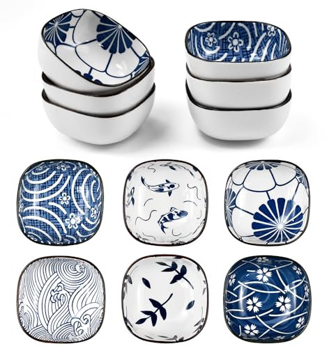 EUIEUT 6PCS Cuencos de Aperitivo, Cuencos Ceramica 9.2cm, Cuencos para Salsas Pequeños de Porcelana, Cuencos Pequeños Aperitivos Ceramica para Salsas de Soja, Aperitivos, Condimentos, Frutas