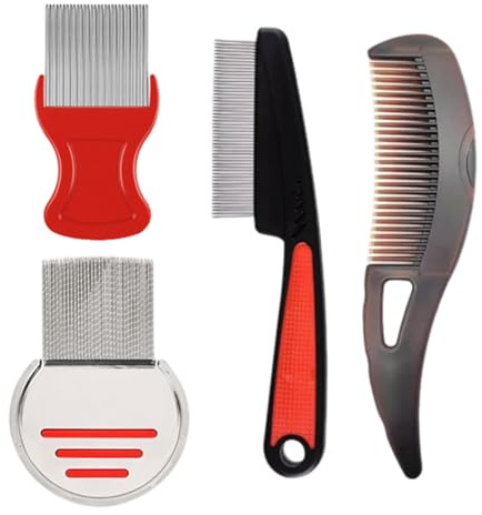 BEELUKY 4 Piezas Peine Anticaspa Liendrera Peine Piojos Dandruff Comb Acero Inoxidable Peine Para La Caspa para Eliminación de La Caspa Piojos Pulgas Para Damas Caballeros