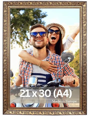 VictoR Cadre photo Vinci 21x30 cm A4 marron doré Style vintage baroque Baguette 22x20 mm Verre acrylique incassable Dos MDF Format portrait et paysage Fabriqué en