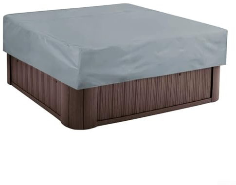 Besttoolifes Copertura quadrata per vasca idromassaggio, per esterni, impermeabile, antipolvere, per piscina, spa, con design a corda da tirare, 220 x 220 x 30 cm, tessuto rivestito in argento