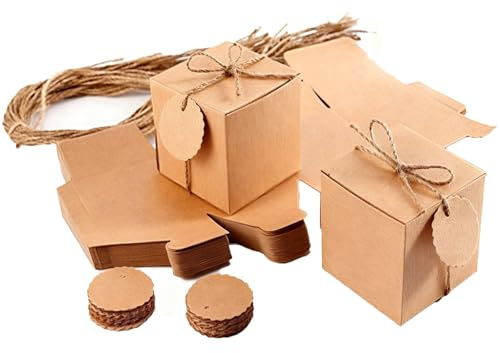 50 Stk Geschenkboxe Kraftpapier Set, 7 x 7 x 7 cm Geschenkschachtel Klein, Karton Schachteln, Pappschachteln mit Deckel, Geschenkboxn Quadratisch für Party, Wiederverwendbar(Braun–7x7x7cm–50 Stück)