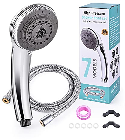 Shower Head with Hose - 7 Mode Settings Luxury Spa Adjustable Shower Heads with Handheld Spray - High Pressure Showerheads and Hose Set for Bathroom