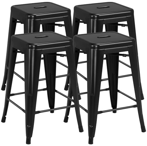 Yaheetech 24 Inch Metal Barstools Set of 4, Counter Height Backless Stools, Industrial Stackable Bar Chairs with Footrest for Kitchen/Dining Room/Bistro/Patio, Black