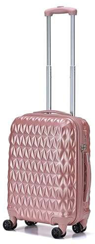 CMY Cabin Suitcase Super Lightweight Durable ABS Carry on Suitcase with 4 Dual Spinner Wheels and Built-in 3 Digit Combination Lock Ideal Travel Bag & Luggage Sets (Rose Gold, 20 inches)