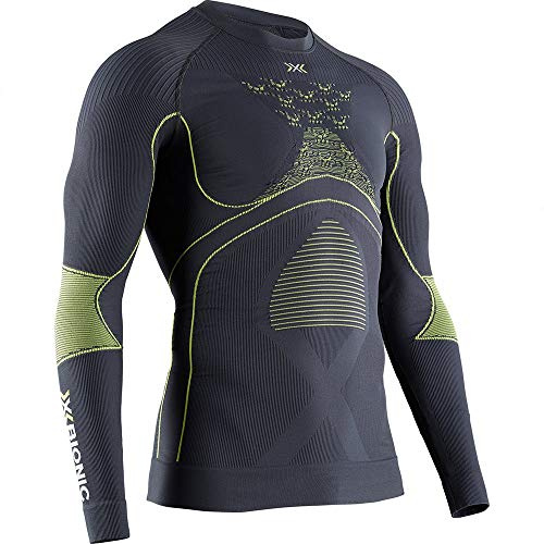 X-BIONIC Energy Accumulator 4.0 Shirt Round Neck Long Sleeves Men Baselayer Functional Sport T-Shirt - Charcoal/Yellow, Large
