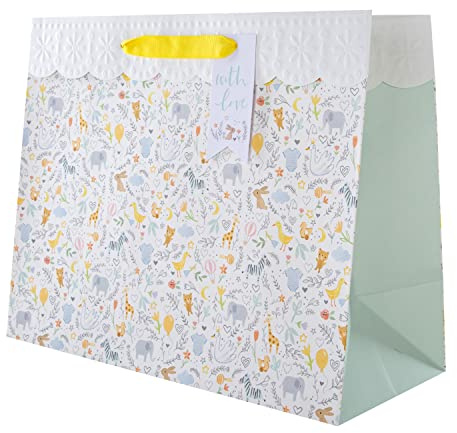 Hallmark Large New Baby Gift Bag - Cute Illustrated Design, Cute Animals Gift Bag