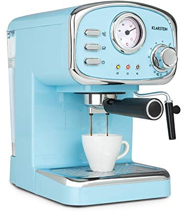 Klarstein Espressionata Gusto Machine à expresso avec porte-filtre 1100 W, pression 15 bar, porte-filtre, volume du réservoir d'eau : 1 litre, égouttoir amovible en acier inoxydable, bleu pastel