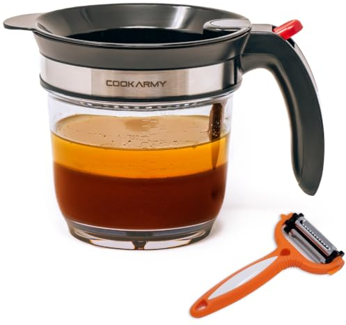 Cook Army Séparateur de graisse avec ouverture par le bas, séparateur de sauce 4 tasses et tasse séparateur de graisse, séparateur de graisse pour la cuisson des sauces, soupes, ragoûts, huiles,
