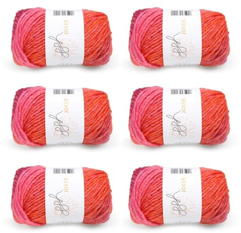 ggh Joker Box - 6 Knäuel - Schurwolle Mischung mit Farbverlauf - Wolle zum Stricken oder Häkeln Farbe 030 - Rot-Lila meliert