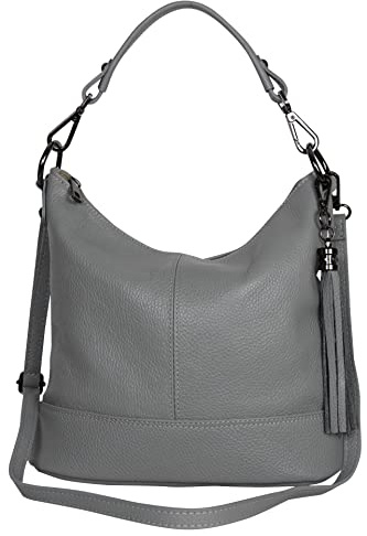 AmbraModa GLX09 - Sac à bandoulière en cuir véritable pour femme, Gris, 28/24/13cm