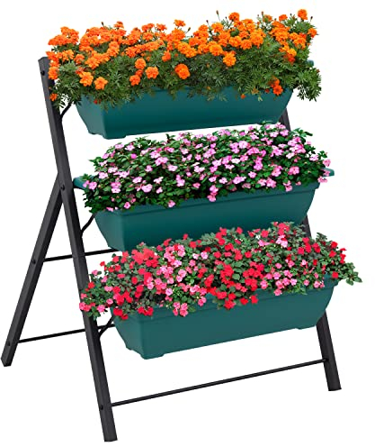 Woodside Drayton Metal Garden Planter Stand, Outdoor Plant Display Shelves, Flower Shelf Ladder - 3 Tier