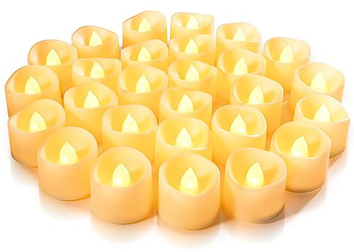 Homemory 24-Pack Flameless LED Tea Lights Candles Battery Operated, 200+Hour Fake Electric Candles TeaLights for Votive, Aniversary, Wedding Centerpiece Table Decor, Funeral, Halloween, Christmas