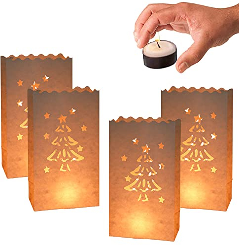 YGCHEN Lichttüten Papierlaternen Kerzentüten Kerze Taschen Weiß Candle Bags für Hochzeiten Geburtstage Weihnachten Dekorationen Weihnachtsbaum Design (20 Stück)