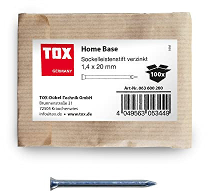 TOX Clavijas para zócalos Home Base azul galvanizado con cabeza avellanada profunda en embalaje de papel reciclable, tamaño 1,4 x 20 mm, para fijar zócalos, listones, madera, 100 unidades, 063600200